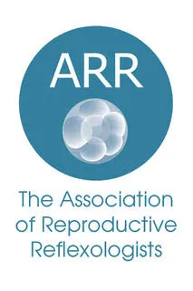 Reproflexology - ARR - logo - Blue background with a 6 cell embryo image