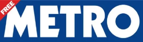 Metro Newspaper logo White writing 'Metro' on a blue background